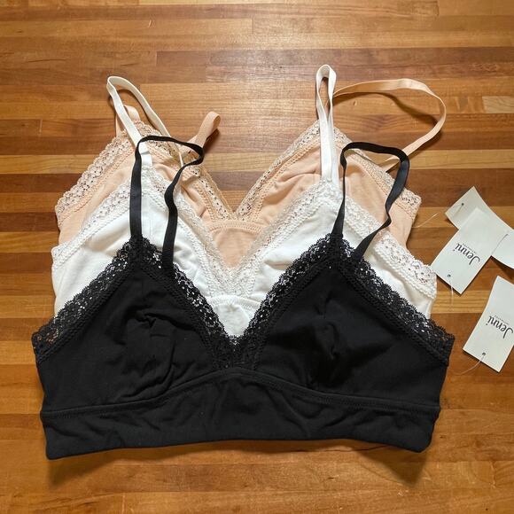 Jenni on Repeat Wide Lace Bralette, set of 3  tan/white/black Small - Picture 1 of 8